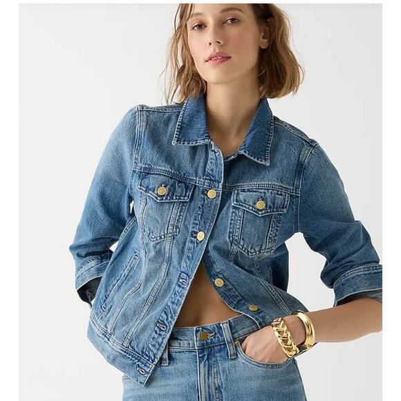 J CREW Classic Denim Jean Jacket Indigo Tyler Blue Wash Trucker Jacket sz XS - Picture 4 of 12